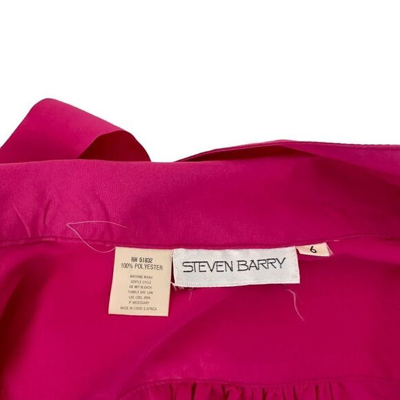 Vintage 90s Women’s Steven Barry Button Down Blouse Hot Pink Neck Tie Size Small - Picture 5 of 5